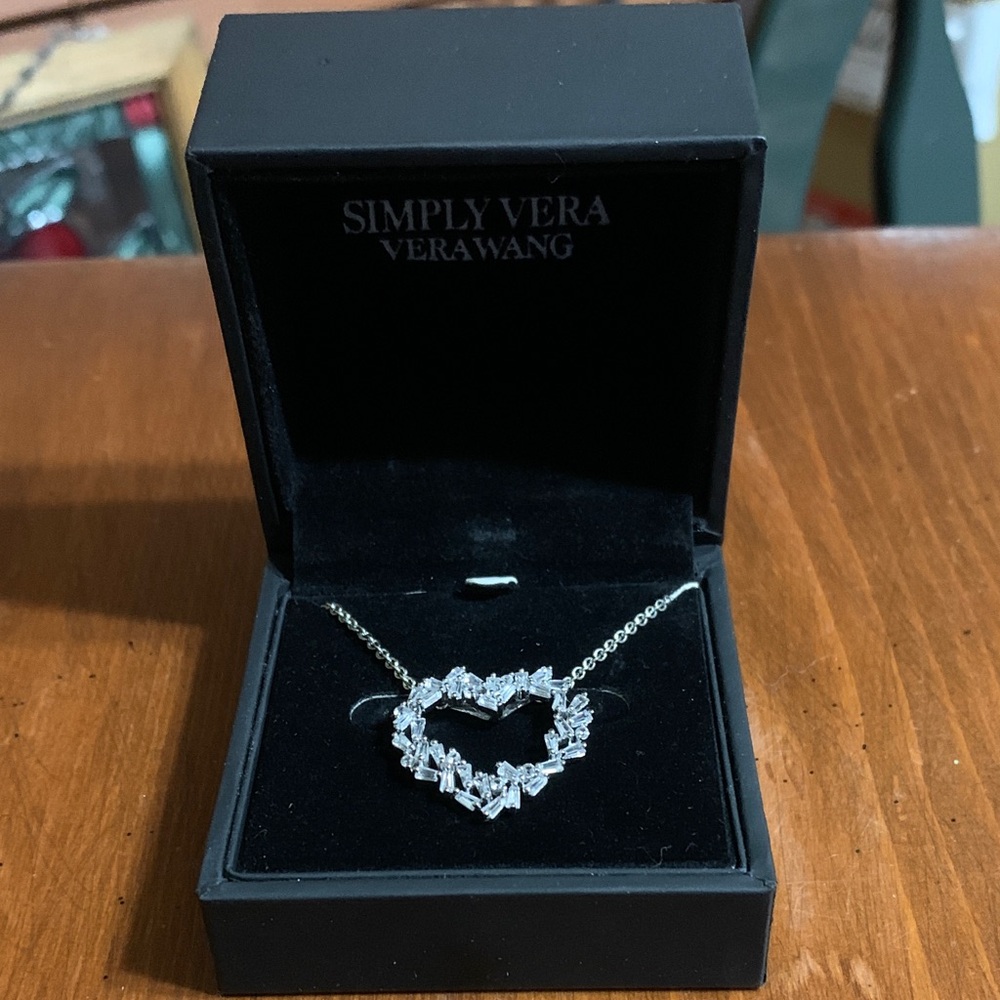 Vera Wang - Simply Vera ~ Sterling Silver CR White Sapphire Heart Necklace. NWT.